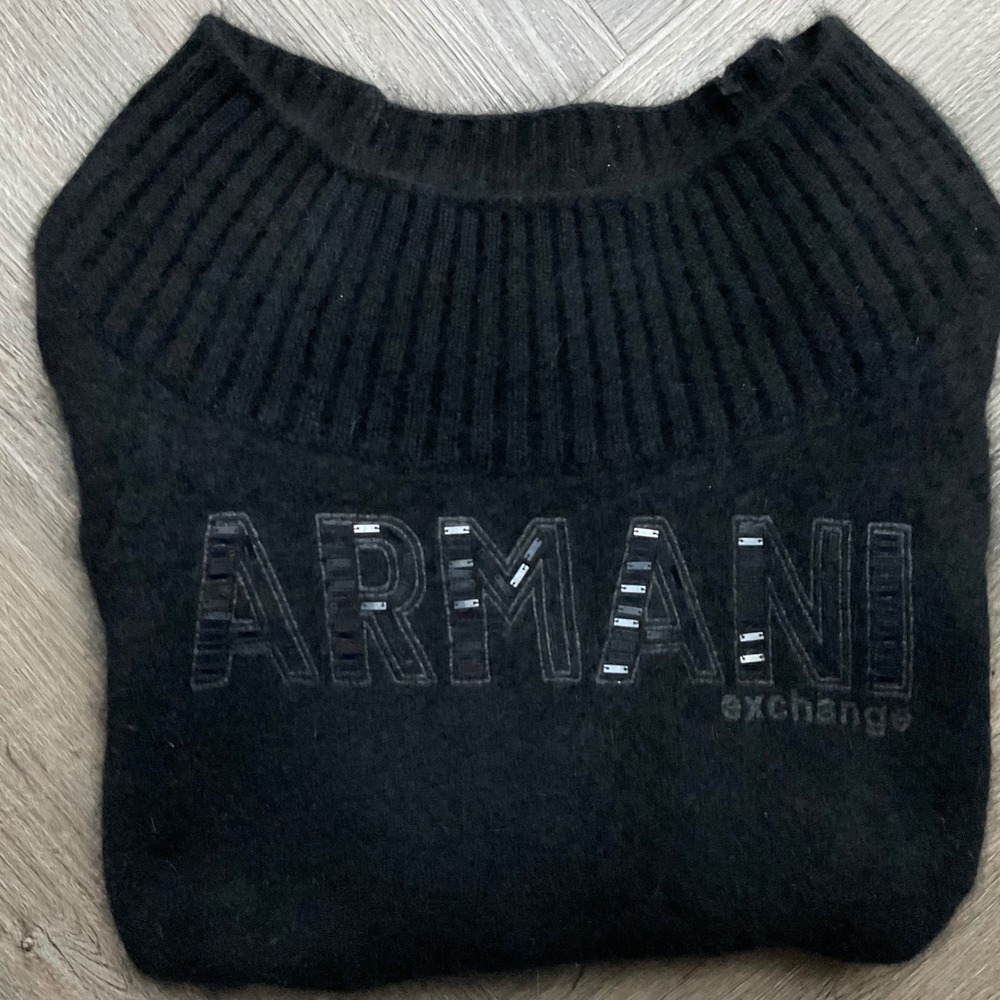 Vintage Armani Exchange Sweater Womens Small Black Angora Blend Knit Y2K Logo - Picture 3 of 8